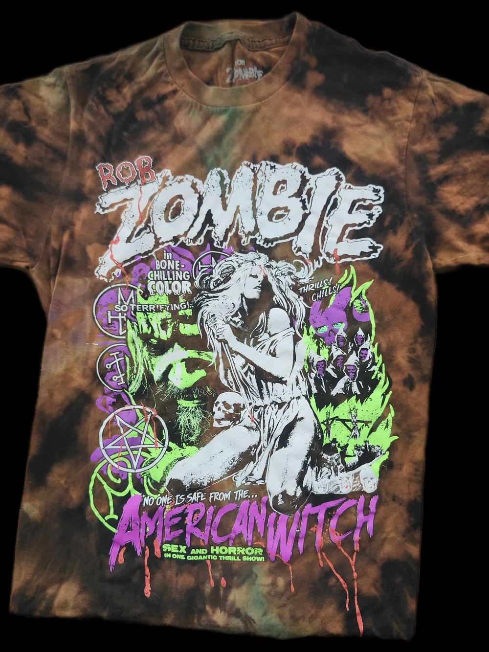 Rob Zombie American Witch Tie-Dye Band Tee - Brown Orange Neon